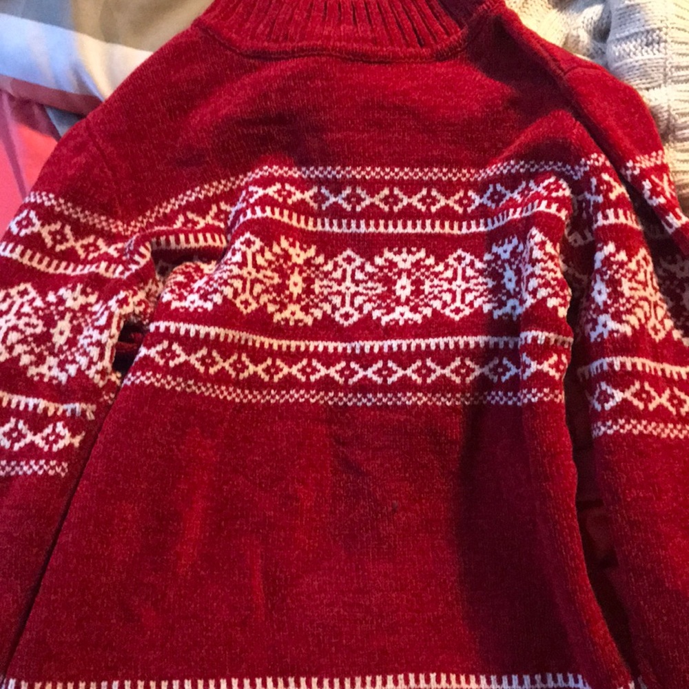 Red and white ugly Christmas sweater